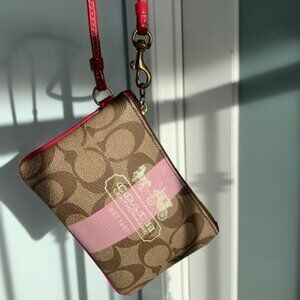 Coach Signature Canvas Wristlet (Vintage Y2K) in Pink and Tan